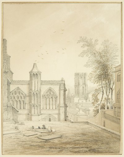 St Mary Redcliffe keleti vége, a Temple Church (ceruza és akvarell papíron) látható alkotó: Thomas Leeson the Elder Rowbotham