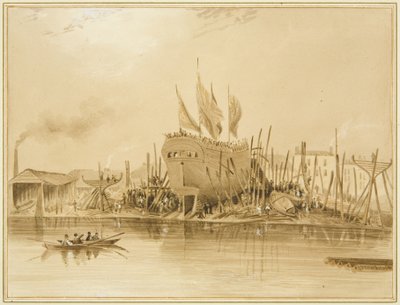Keleti Wapping Dock, Az "Avon" indítása, 1826 alkotó: Thomas Leeson the Elder Rowbotham