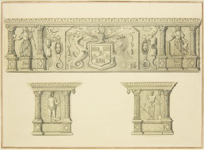 Frieze on Chimneypiece, Broad Street 15 (ceruza és akvarell papíron) alkotó: Thomas Leeson the Elder Rowbotham