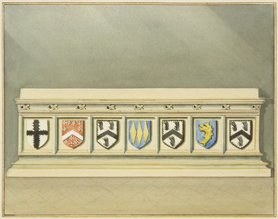 Heraldikai csapágyak Walter Frampton sírján a Szent János-templomban (akvarell papíron) alkotó: Thomas Leeson the Elder Rowbotham