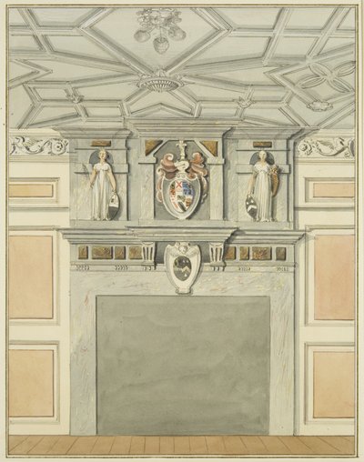 Belső Sexton házának kéménydarabjával, Whitson Court (ceruza és akvarell papíron) alkotó: Thomas Leeson the Elder Rowbotham