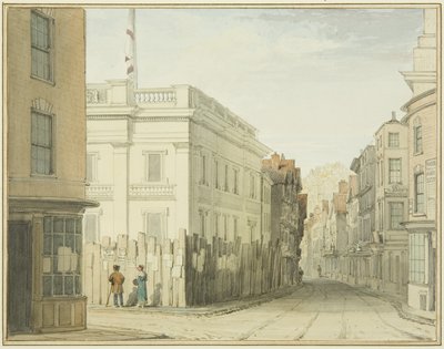 Lenézett a Broad Streetre az új tanácsházzal (akvarell papíron) alkotó: Thomas Leeson the Elder Rowbotham