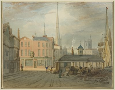 A King Street északkeleti vége, a walesi piac látható (akvarell papíron) alkotó: Thomas Leeson the Elder Rowbotham