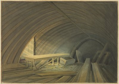 A Szent Lőrinc-templom régi tölgyfa tetője a Bell Lane-ben (akvarell papíron) alkotó: Thomas Leeson the Elder Rowbotham