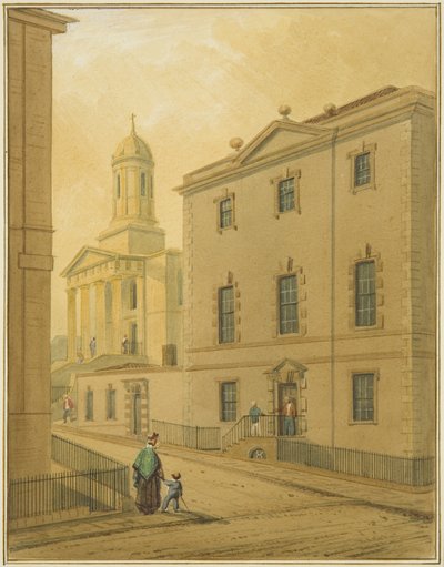 Szent György-kápolna, a Nagy György utcát ábrázolva, a Park utca sarkáról (akvarell papíron) alkotó: Thomas Leeson the Elder Rowbotham