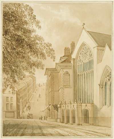 Szent Márk, a Polgármesteri kápolna, kilátással a Park Streetre (akvarell ceruzával, papíron, kikarcolással) alkotó: Thomas Leeson the Elder Rowbotham