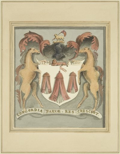 Szabók fegyverei a kereskedő Taylors Almshouse-okon (ceruza és akvarell papíron) alkotó: Thomas Leeson the Elder Rowbotham