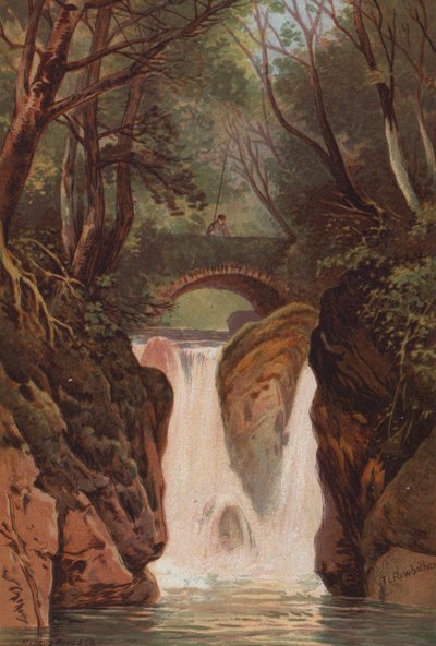 Az angol tavak, Rydal-vízesés (színes litho) alkotó: Thomas Leeson the Elder Rowbotham