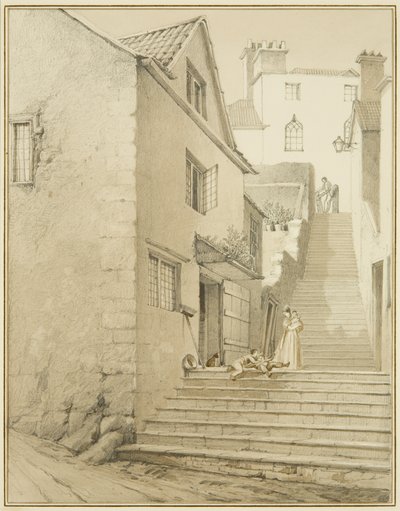A Griffin Lane-t és a Church Lane-t összekötő lépcsők (akvarell papíron) alkotó: Thomas Leeson the Elder Rowbotham