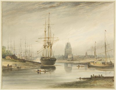 Kilátás a folyóra nézve, a Kötéljárás és a Wapping alulról, 1804 körül alkotó: Thomas Leeson the Elder Rowbotham
