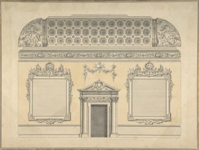 Tervezés egy rokokó szoba szakaszához, fedett mennyezettel és díszített korinthoszi..., 1750 körül. alkotó: Thomas Lightoler.
