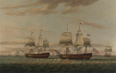 Egy indián és egy kétszintes Hove to, Thomas Dumarnak mondják, Esq. a H.M. A „Portland” hajó a Leeward Island-i konvojt szállította 1776-ban alkotó: Thomas Luny