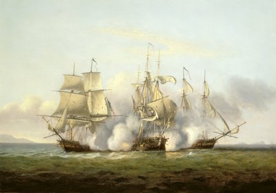 A HMS Gore akcióban a francia „Palinure” és „Pilade” brigákkal (lásd még: 197354) alkotó: Thomas Luny
