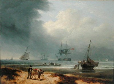 Szállítás a szélfútta öbölben a parton dolgozó férfiakkal alkotó: Thomas Luny