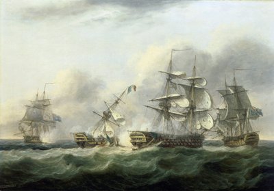 A "Guillaume Tell" francia hajó március 31-i elfogása. alkotó: Thomas Luny