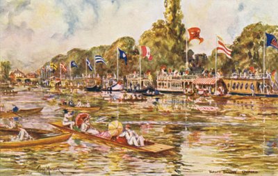 Temze folyó: Varsity Barges, Oxford (színes litográfia) alkotó: Thomas Maybank