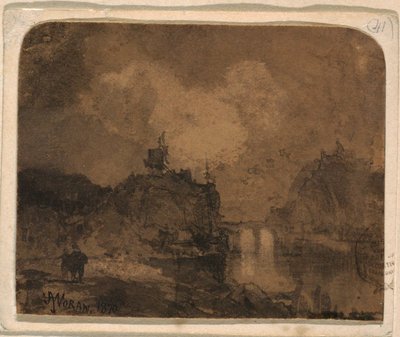 Rajz, Folyójelenet, Grand Canyon, Colorado, 1870 alkotó: Thomas Moran