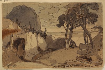 Rajz, Út egy hegyvidéki tájban, 1875 alkotó: Thomas Moran