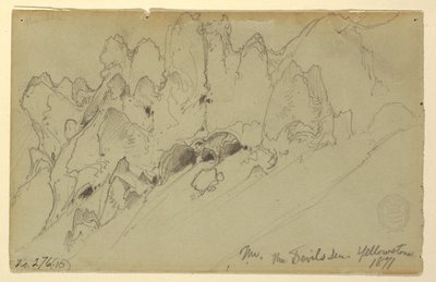 Rajz, Az ördög barlangja, Yellowstone, 1871 alkotó: Thomas Moran