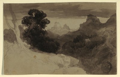 Rajz, A Tetonok látképe, Wyoming, 1874 alkotó: Thomas Moran