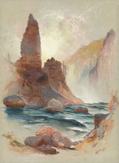 Tower at Tower Falls, Yellowstone, 1872 (akvarell és gouache grafiton) alkotó: Thomas Moran