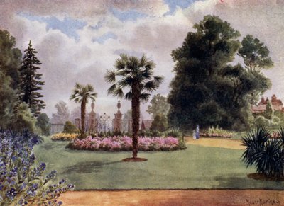 Kew Gardens: A pálmafák és a főkapu (színes litó) alkotó: Thomas Mower Martin