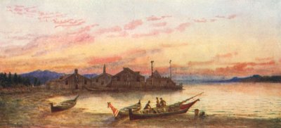 Siwash Village, Csendes-óceáni partvidék (színes litográfia) alkotó: Thomas Mower Martin