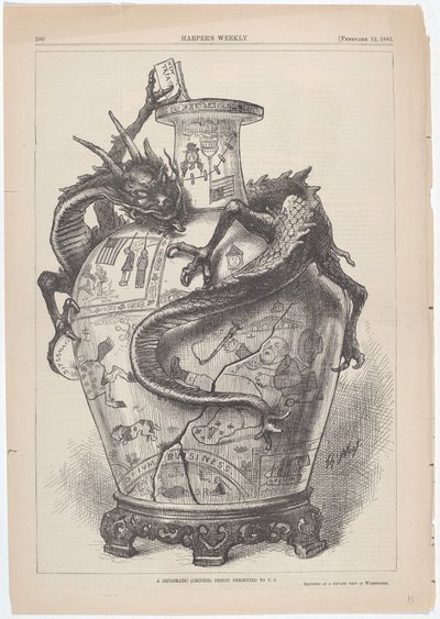 Az Egyesült Államoknak bemutatott diplomáciai (kínai) formatervezés alkotó: Thomas Nast