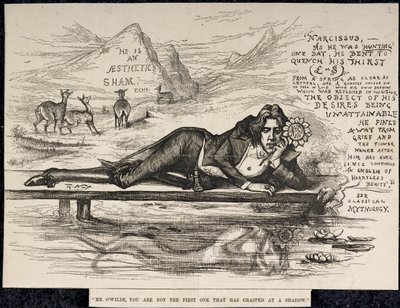 Oscar Wilde, mint Nárcisz (felirattal) (metszet) alkotó: Thomas Nast