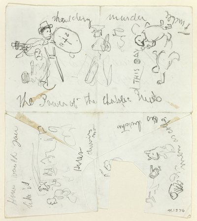 Vázlatok lapja: Vázlatok (hátoldal): A katolikus papok hatalma (előlap); Vázlatlap (hátlap) alkotó: Thomas Nast