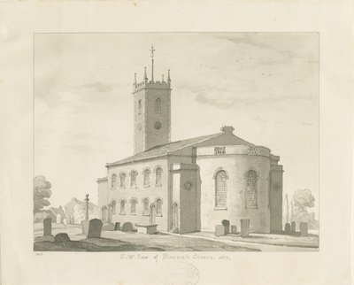 Bloxwich templom: szépia rajz, 1837 alkotó: Thomas Peploe Wood