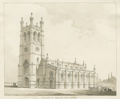 Burslem - Szent Pál templom: toll- és mosórajz alkotó: Thomas Peploe Wood
