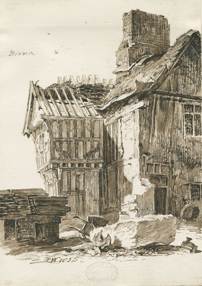 Eccleshall – Biana Hall: szépia tollrajz, 1835 alkotó: Thomas Peploe Wood