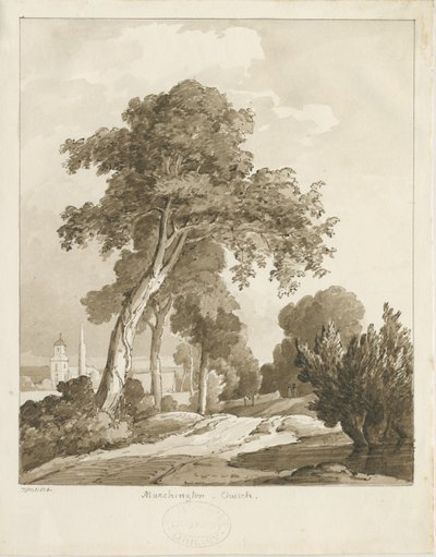 Marchington Church: szépia mosás rajza, 1836 alkotó: Thomas Peploe Wood