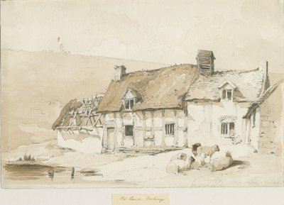 Norbury Village - Régi házak: szépia mosás rajz alkotó: Thomas Peploe Wood