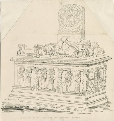 Seighford Church – William és Mercy Bowyer sírja: toll- és tusrajz alkotó: Thomas Peploe Wood