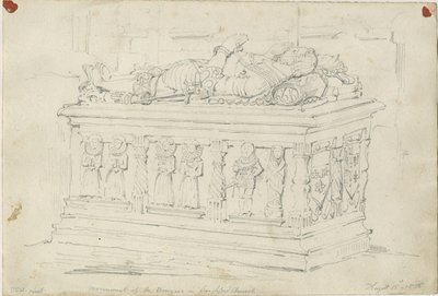 Seighford templom – William és Mercy Bowyer sírja: ceruzarajz alkotó: Thomas Peploe Wood