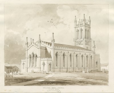 Shelton Church: szépia mosás rajz alkotó: Thomas Peploe Wood
