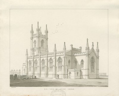 Stoke-upon-Trent templom [Új]: szepia rajz alkotó: Thomas Peploe Wood