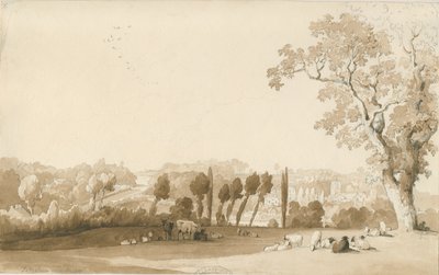 Tettenhall – Távoli kilátás délkeletről: ceruza- és mosórajz, 1837. augusztus 30. alkotó: Thomas Peploe Wood