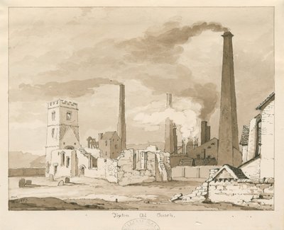 Tipton Old Church: szépia mosás rajza, 1837 alkotó: Thomas Peploe Wood