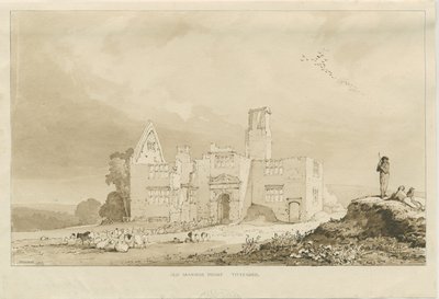 Tittensor - Régi kastély: szépia mosás rajza, 1837 alkotó: Thomas Peploe Wood
