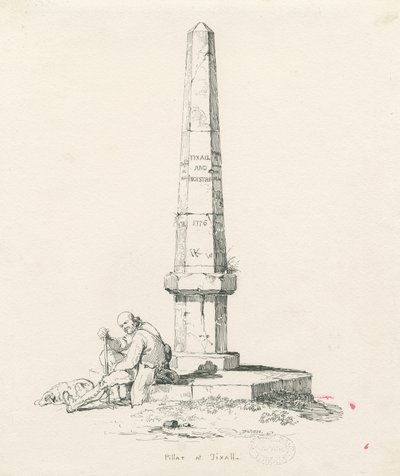 Tixall – Mérföldes távolságokat mutató oszlop: toll- és tusrajz alkotó: Thomas Peploe Wood