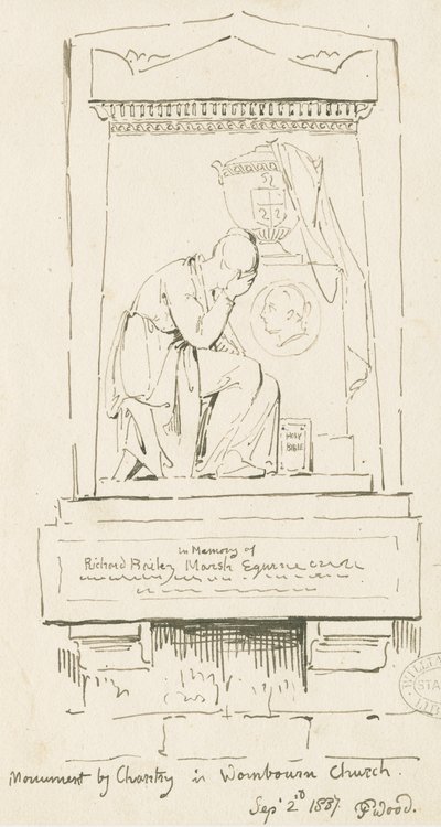 Wombourne-templom – Richard Bailey Marsh emlékműve: toll- és szépiarajz, 1837. szeptember 2. (rajz) alkotó: Thomas Peploe Wood