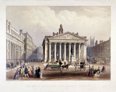 Royal Exchange és a Bank of England balra, London, 1851 alkotó: Thomas Picken