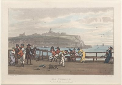 Gyógyfürdőterasz, Scarborough költői vázlataiból, 1813., 1813. Alkotók: Thomas Rowlandson, Joseph Constantine Stadler, J. Bluck. alkotó: Thomas Rowlandson, Joseph Constantine Stadler, J. Bluck
