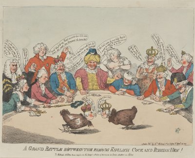 Nagy csata a híres angol kakas és az orosz tyúk között! alkotó: Thomas Rowlandson
