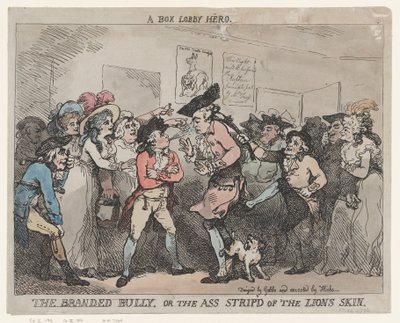 „A bokszterem hőse”, „A megjelölt zsarnok” vagy „A oroszlánbőrtől megfosztott szamár”. alkotó: Thomas Rowlandson