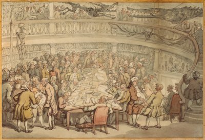 Beszélgetés a "Surgeons Hallban", Old Bailey, London alkotó: Thomas Rowlandson