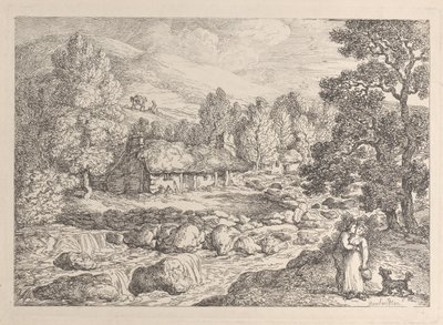 Egy cornwalli vízesés, a „Views in Cornwall” című műből alkotó: Thomas Rowlandson